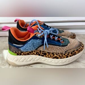 Kurt Geiger  Kensington Mixed Media Denim Patchwork Cheetah Print (Size 37)